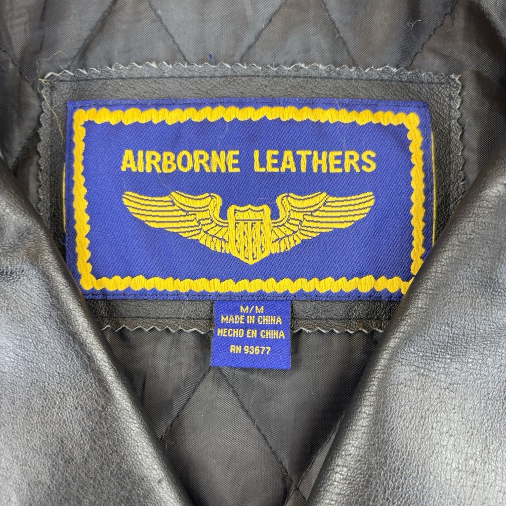 Airborne Leathers Coat Mens Medium Black Genuine Leather Overcoat Trench Jacket - Picture 3 of 11